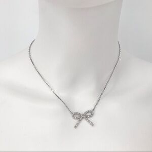 Dainty Bow Faux Diamond Silver Necklace